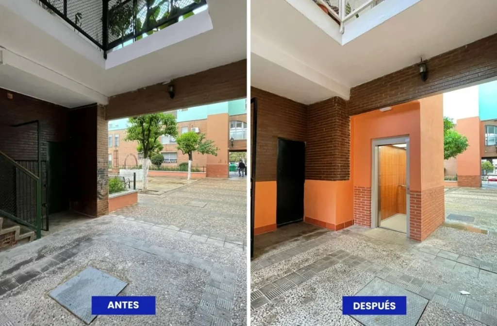 Antes Y Despues De Instalacion Ascensor Exterior Por Patio | ASCENSORES INSANZ SL